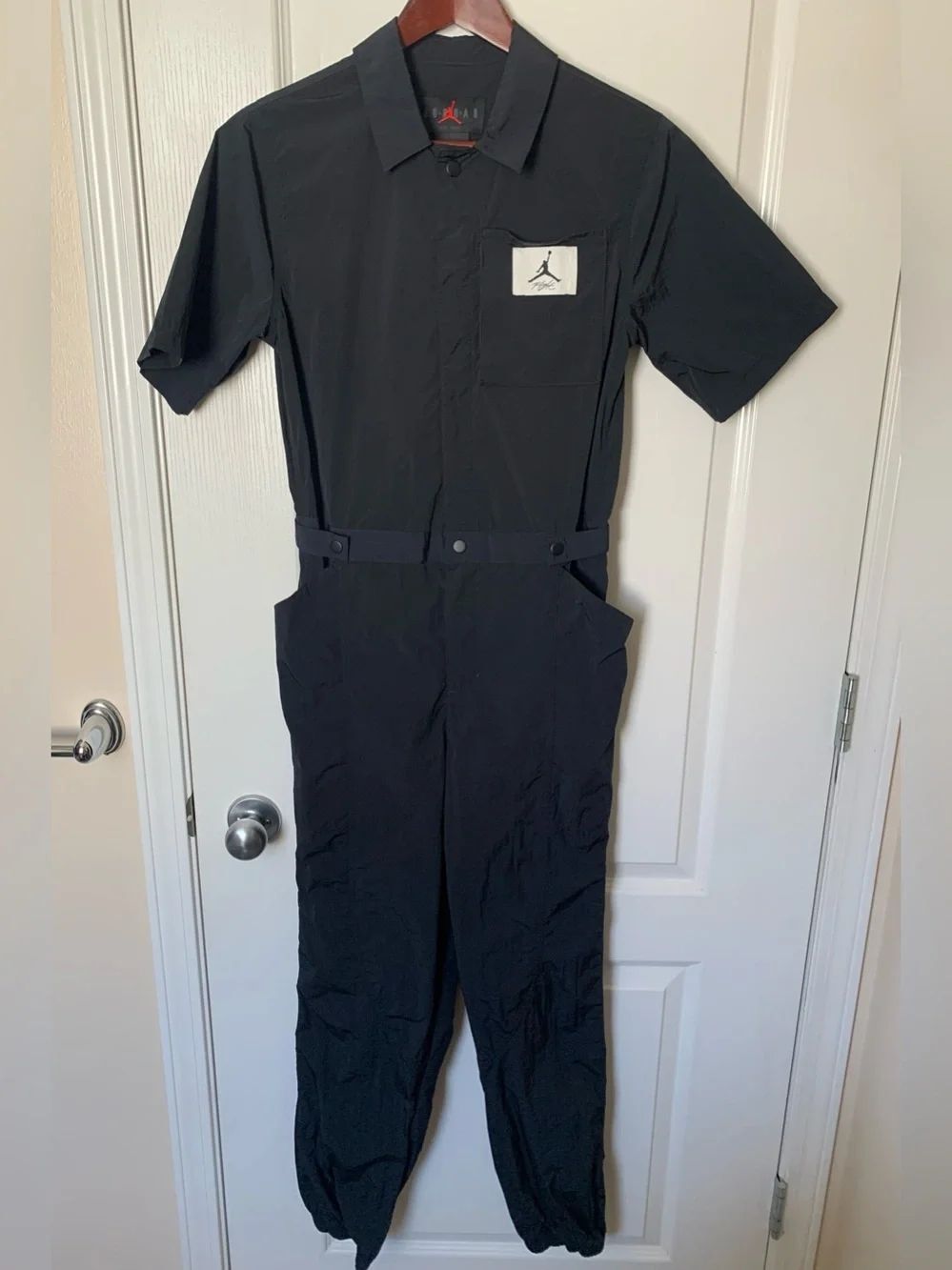 Jordan Black Short-Sleeve Utility Jumpsuit with Logo Patch